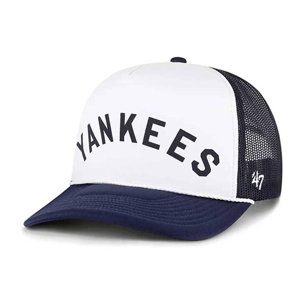 47 Brand New York Yankees Trucker Hat Navy White Mesh Snapback Cap Arched Logo